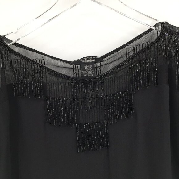 DVF Diane von Furstenberg Georgina Black dress bead fringe shift mini new 2 - Picture 2 of 7